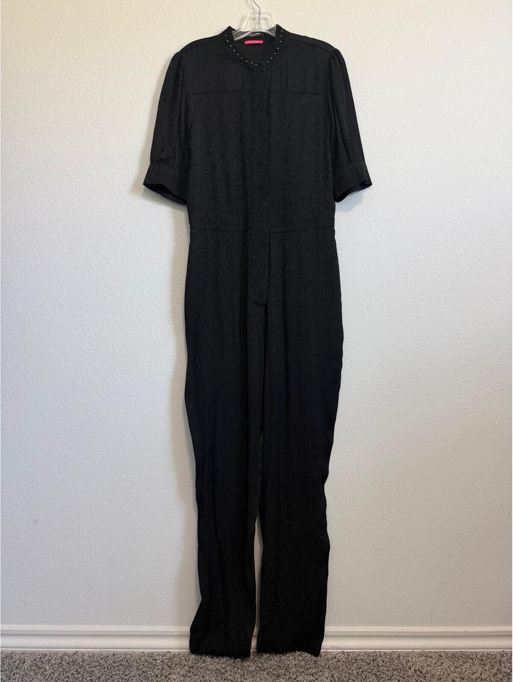 Scotch and Soda Short Sleeve Beaded Collar Textured Floral Jumpsuit Size 38 (6)